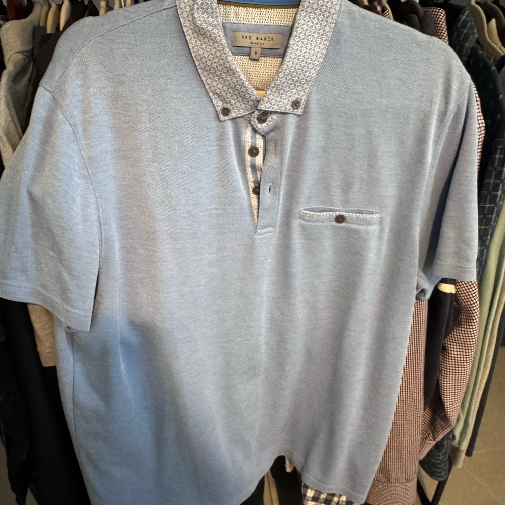Ted Baker Light Blue Polo with Patterned Collar